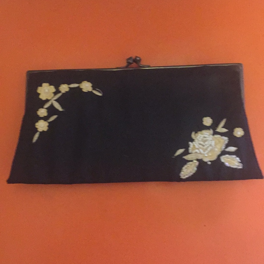 Vintage Satin Beaded clutch with chain